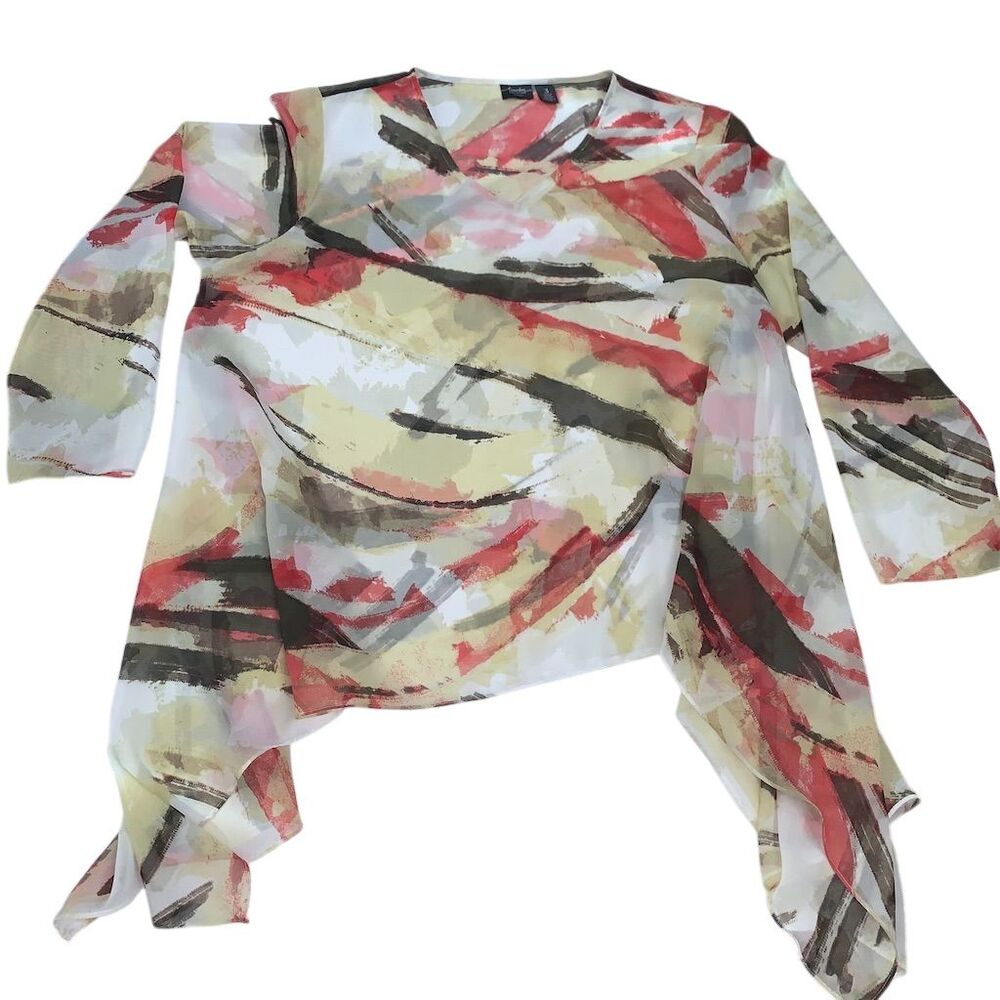 Chico's Women's‎ Size 3 Multicolor Geometric V-Neck Asymmetrical Blouse